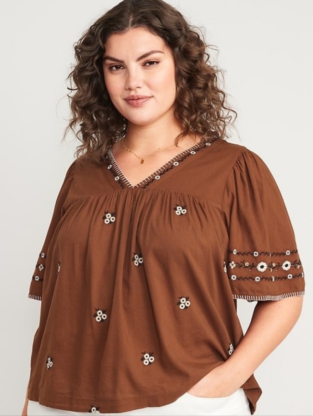 Old Navy Floral-Embroidered V-Neck Bell-Sleeve Top XL NEW